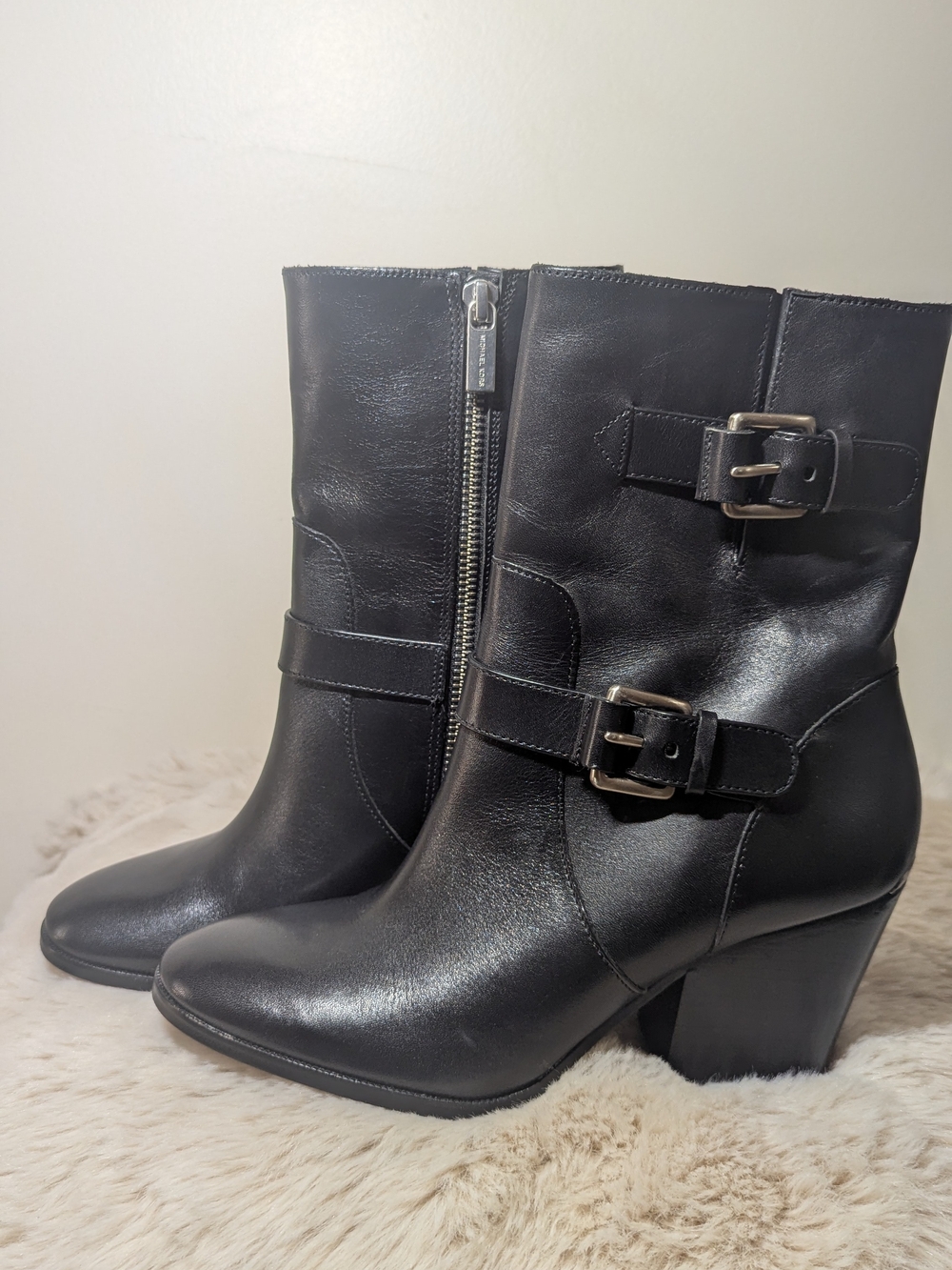 Michael Kors. Black Leather Buckle Ankle Boots - - Picture 3 of 14